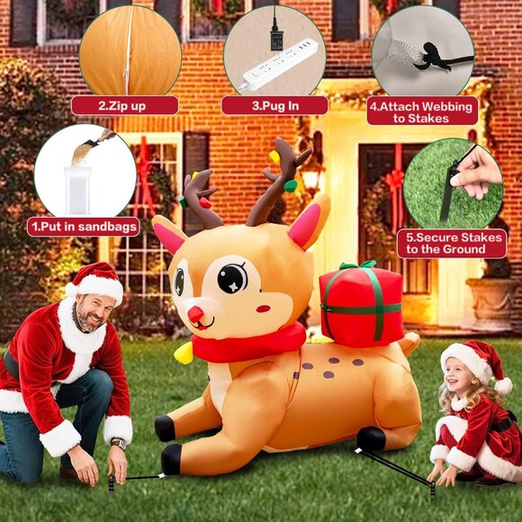 🆕6FT Christmas Inflatables Christmas Elk Blow up Yard Lawn Outdoor Decorations - Picture 9 of 10